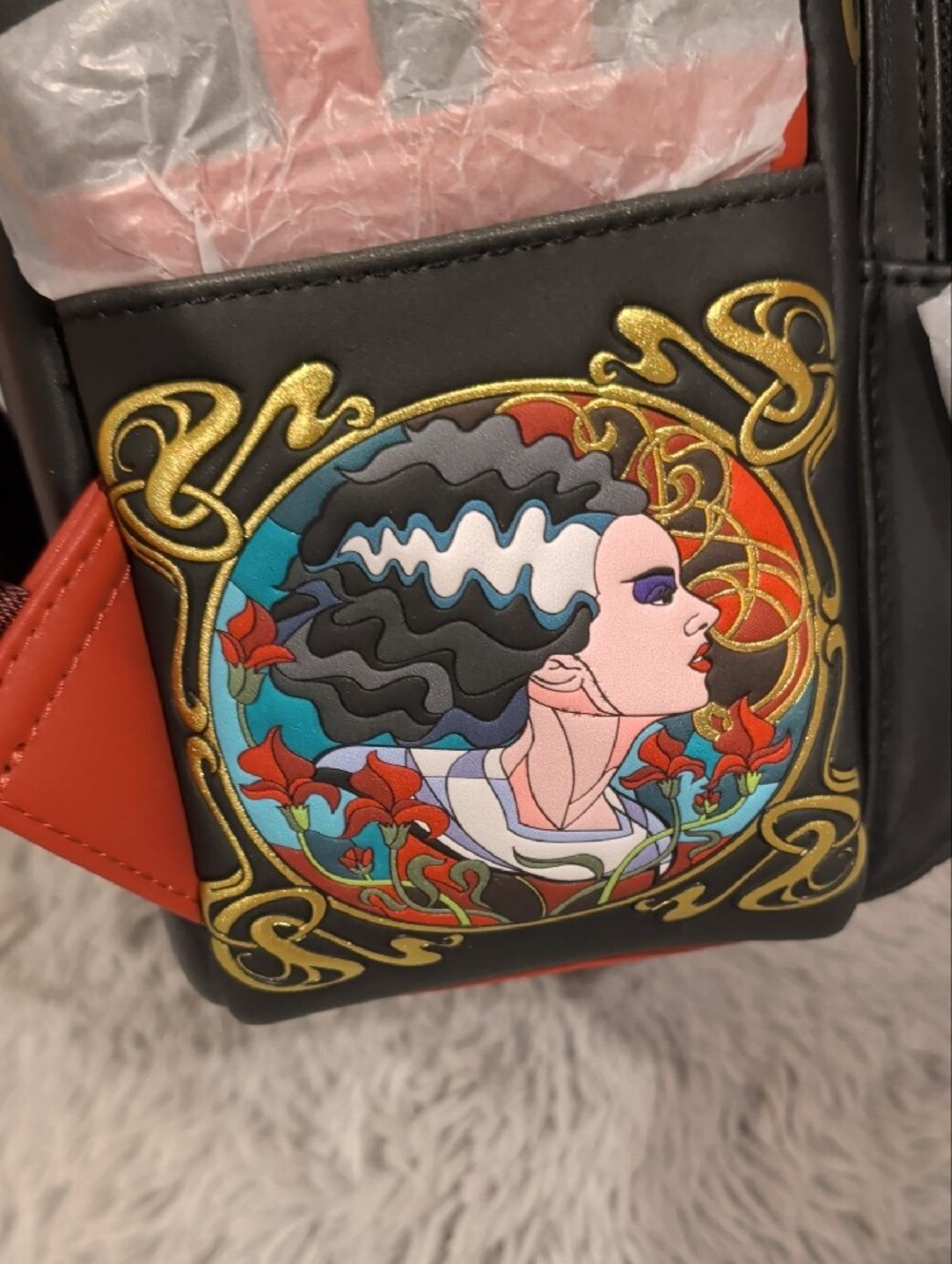 Disney Loungefly Bride Of Frankenstein Stained Glass Backpack with Gold Accents - Picture 3 of 6